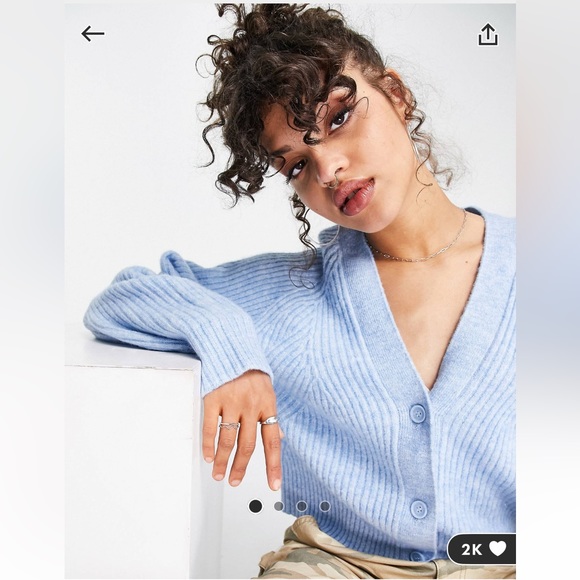 WEEKDAY light blue rib Cardigan size Small - Picture 2 of 4